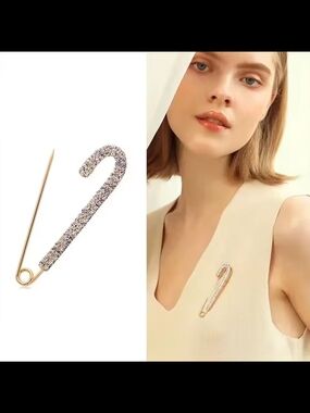 Gold-Tone Safety Pin Brooch with Clear Crystals